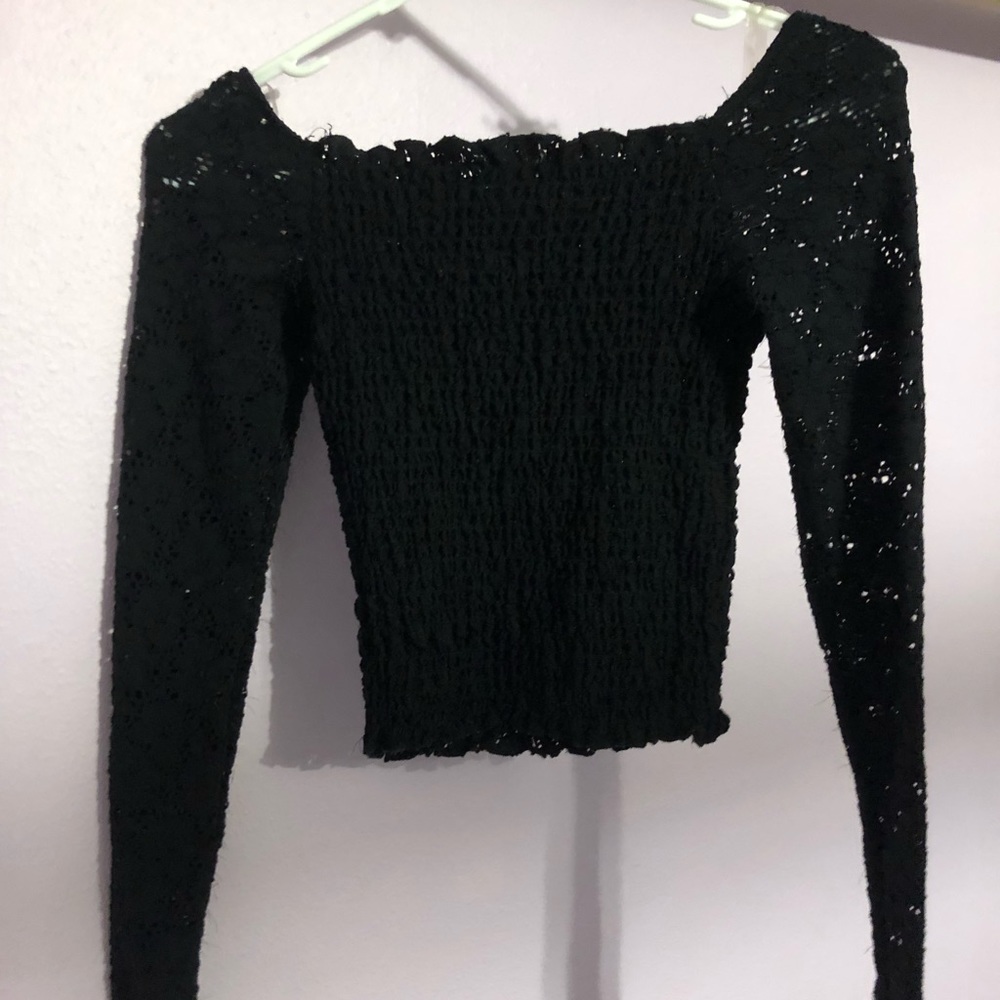 Black stretchy long sleeve floral top